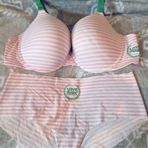 VS PINK Wear Everywhere Push-Up Bra size 42D w/ 2 Matching Panties size XXL, NIP